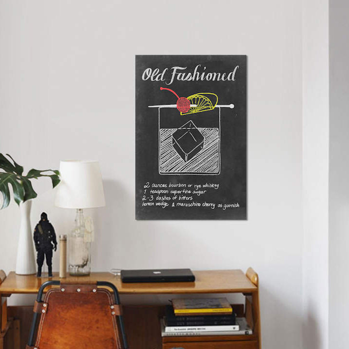 « tableau noir cocktails collection v », art textuel sur toile, H 18 po x l 12 po x P 1,5 po, Toile tendue, Pas de tapis