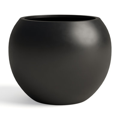 13.5 H X 17" Dia (12" Pot Opening) Round Fiberstone Planter With Drainage Hole, Black, Indoor/Outdoor Large Plant Pot For Home Patio Garden, Ideal For Large Plants