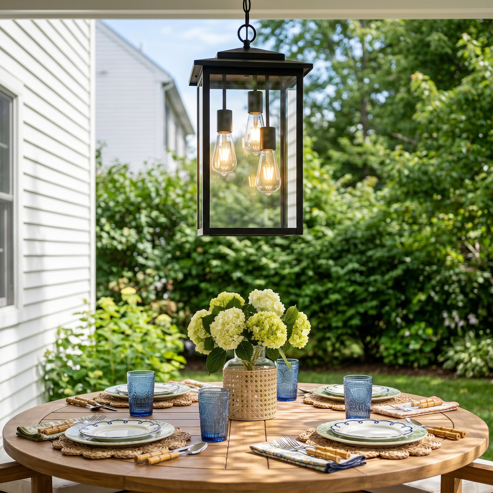 Birten Wrought Iron Outdoor Hanging Lantern, Matte Black