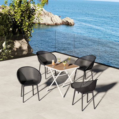 2 Warm Grey Lounge Chairs And All-Weather Square Table - Pp Tabletop With Metal Legs  White, Khaki , Powder-Coated Legs, -, , Easy Chair Setup, Ready Table, Mesh Pattern Design