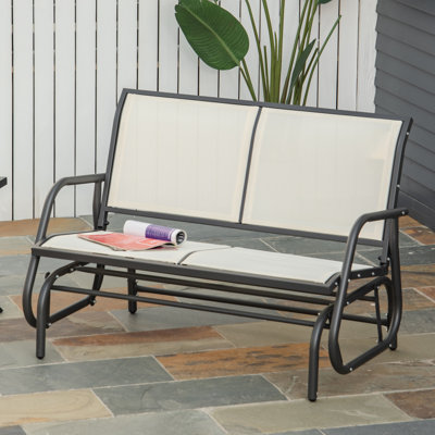 Outsunny 2-Person Outdoor Glider Bench, Patio Double Swing Rocking Chair Loveseat W/ Powder Coated Steel Frame For Backyard Garden Porch