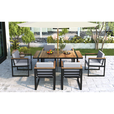 7 Pieces Outdoor Dining Set Patio Dining Table And Chair Set With And Removable Cushions For Patio, Backyard, Garden, Grey
