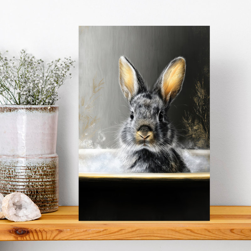 «Rabbit In Bathtube 4», art mural forêt contemporaine, H 18 po x l 12 po