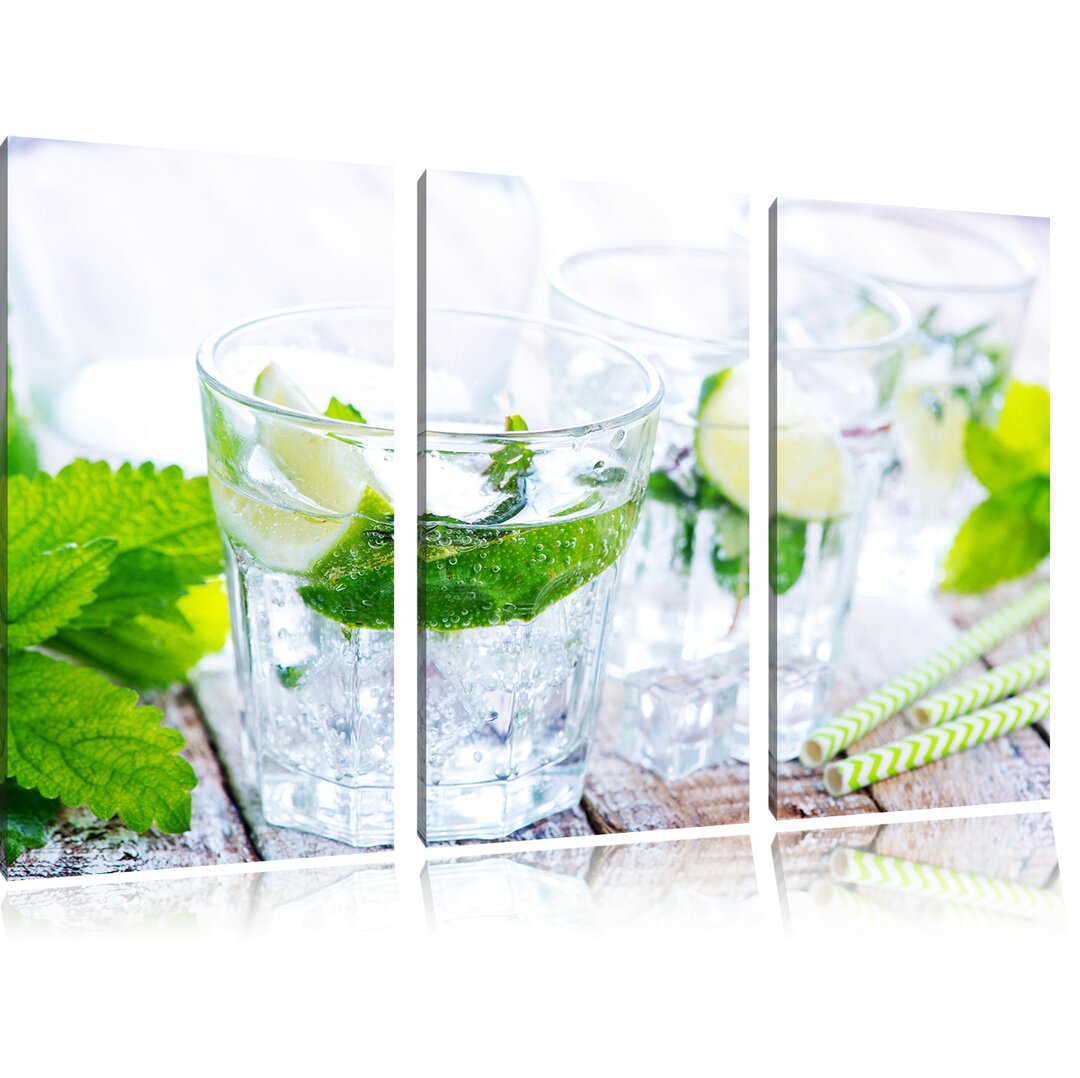 3-tlg. Leinwandbilder-Set Mojito-Gläser mit Minze, Fotodruck