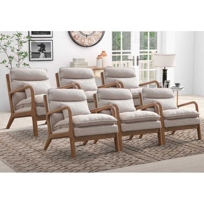 Eimantas 25.79" W Comfort Linen Upholstered Arm Accent Chair With Lumbar Pillow, Beige Linen