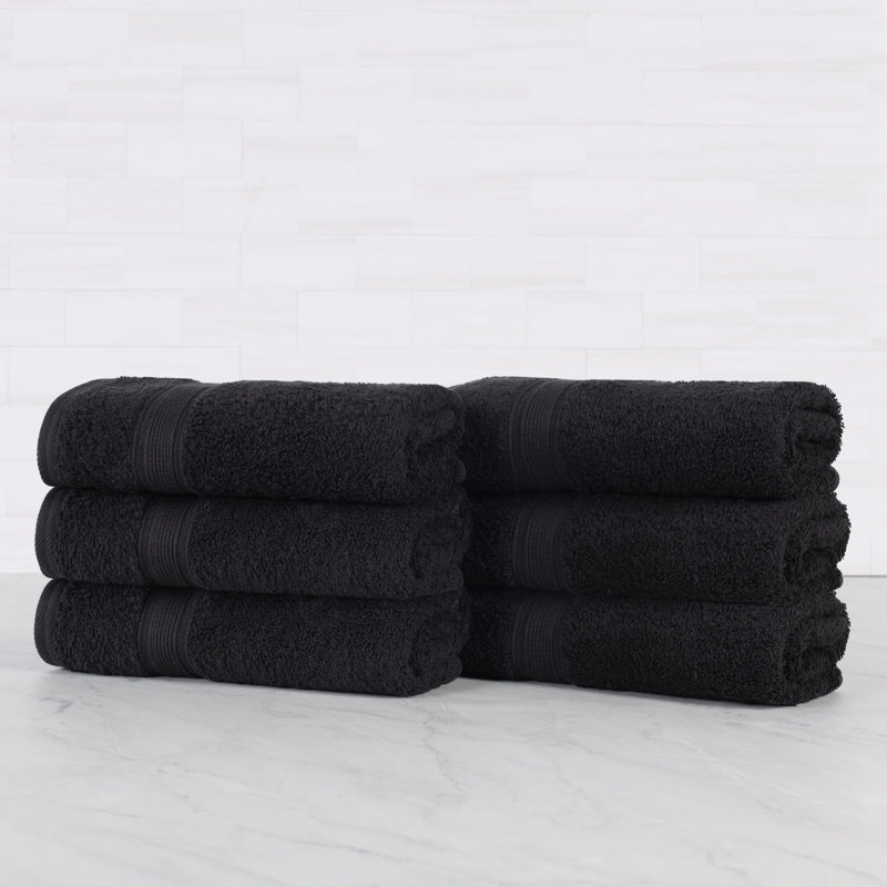 Blue Nile Mills Pure Earth Organic Cotton Hand Towels, Set Of 6, Black