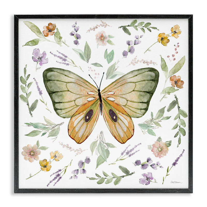 "Cottage Butterfly Botanicals", estampe numérique par Carol Robinson, Giclée encadrée noir minuit, H 17 po x l 17 po