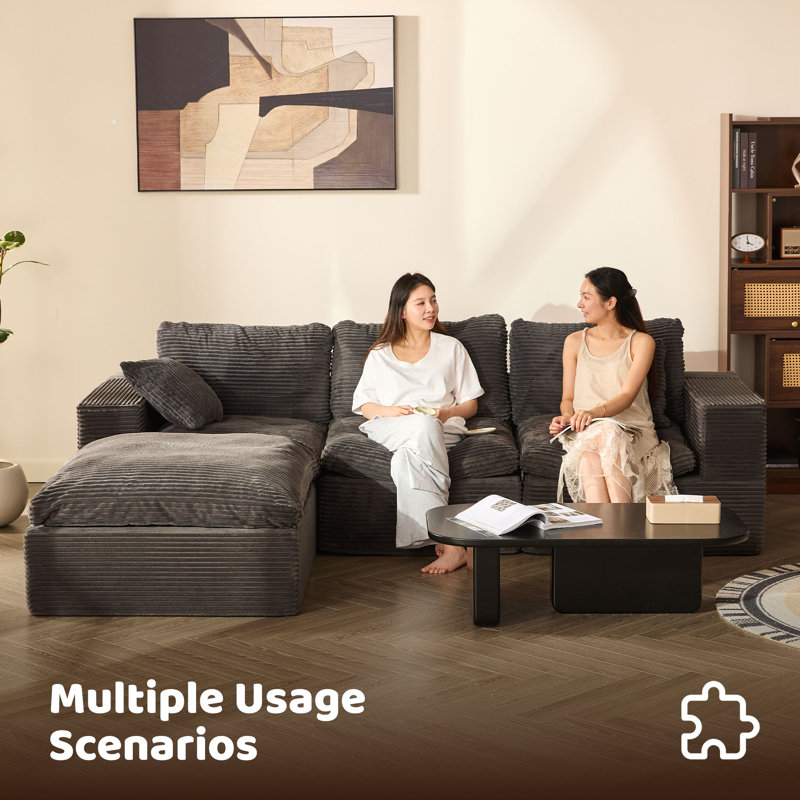 Corduroy Sofa, 268cm-3L, Grey