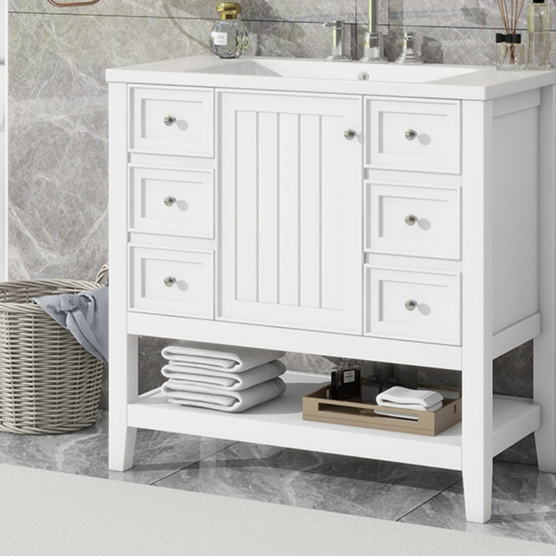 36" Bathroom Vanity With Sink Combo, 1 Cabinet And 3 Drawers, White