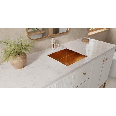 Lavabo de salle de bain encastrable en acier inoxydable rose brossé 15,75 po x 15,75 po Badeloft ES-UB-02-BRG
