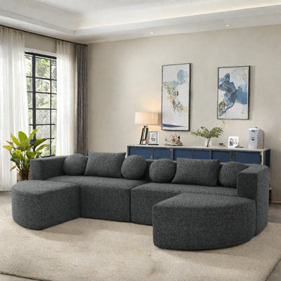 Boneless Modular Compression Sectional Sofa With Deep Seating And Curved Design