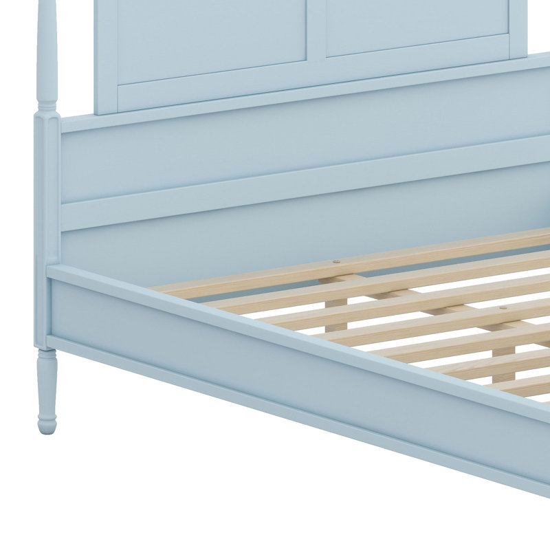 Base de lit en bois de ferme avec tête de lit arquée traditionnelle et base plateforme, Bleu clair