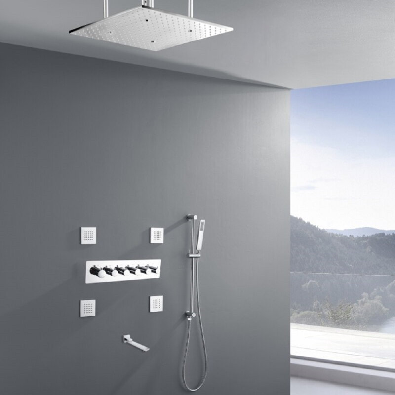 Aversa Phone Controlled Thermostatic Rainfall Waterfall Shower System, Chrome Polished