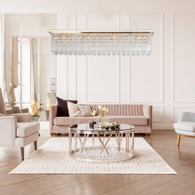 Modern Crystal Chandelier for Dining Room 8-Light Gold Rectangle Raindrop Chandelier Contemporary Rectangular Pendant Light Fixture for Kitchen Island Bar L39.4'' x W9.8'' x H8.7'