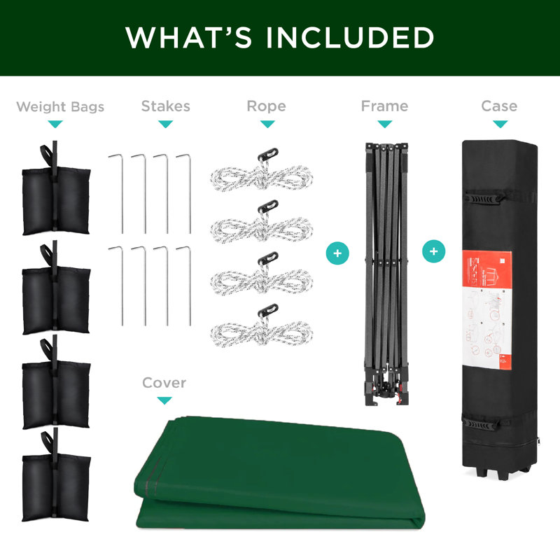 Best Choice Products Easy Setup Pop Up Canopy W/ 1-Button Setup, Wheeled Case, 4 Weight Bags, Forest Green, 12ft x 12ft