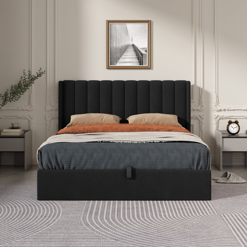 Lit plateforme avec rangement Daizia, Grand, Noir