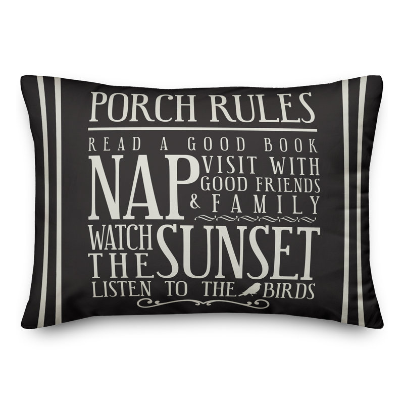  Housse et insert pour oreiller rectangulaire d'extérieur Porch Rules, Noir