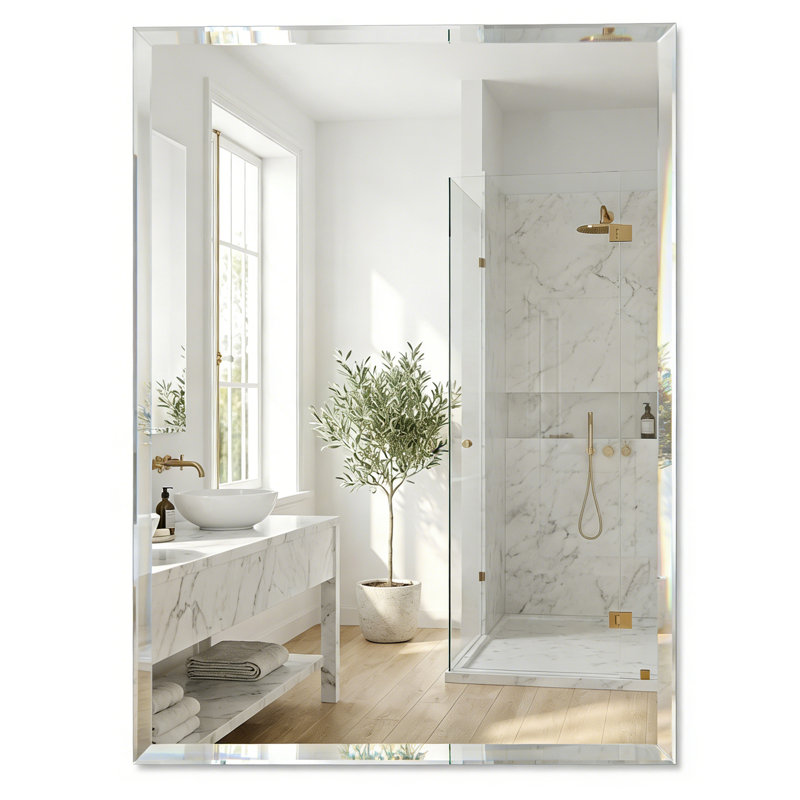 Rectangular Beveled Frameless Vanity Mirror, 36'' x 24''