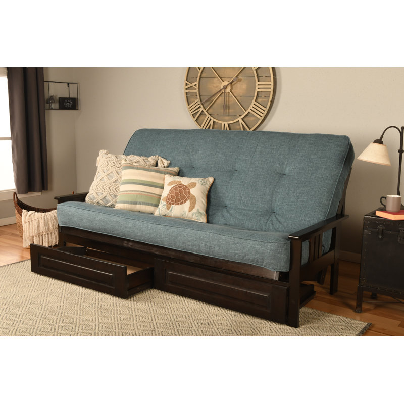 Matelas de futon Lakel, cadre non inclus, Grand lit, Lin turquoise, Premium Pocket Coil