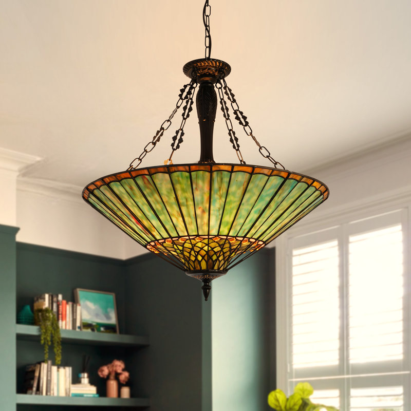 24" Wide 5 Light Dimmable Stained Glass Inverted Chandelier  For Dining Room, Living Room, Kitchen Entryway