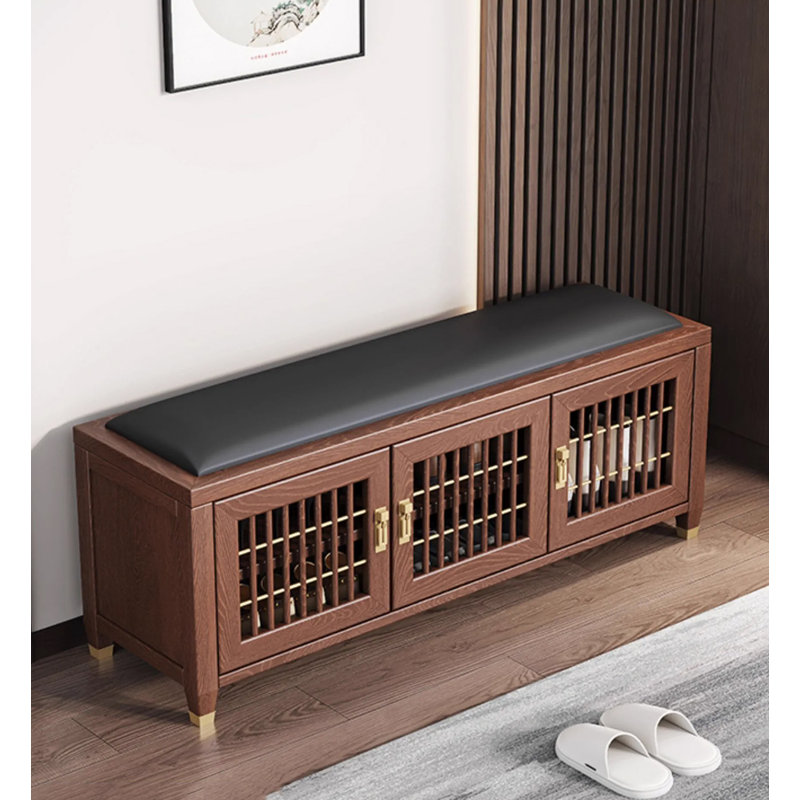 Banc de rangement en bois massif Traditional, Noir