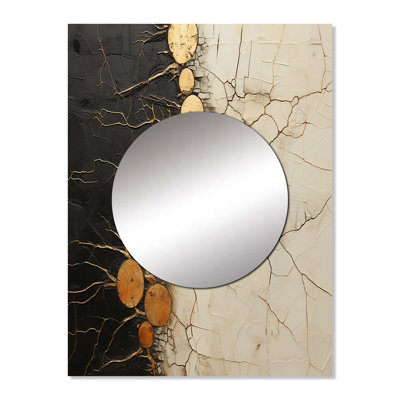 Shaindel Black Gold Adorned Poteries IV - Abstract Spirals Decorative Wall Mirror, Modern Mirror, Printed Metal Art