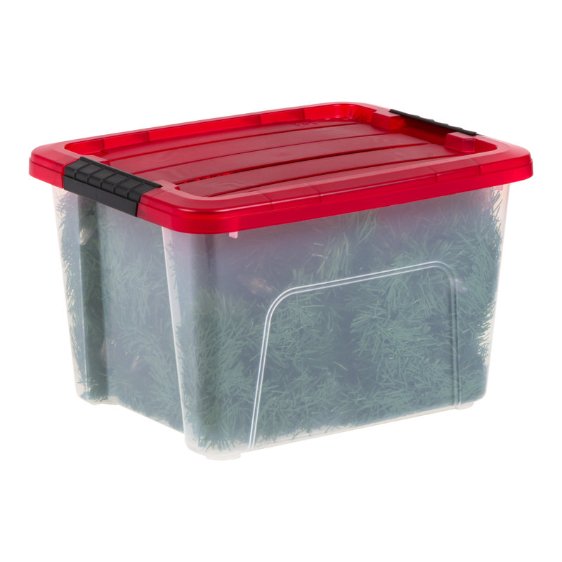 20.5 Qt./5.12 Gal. Latching Clear Storage Tote Red Tint Lid