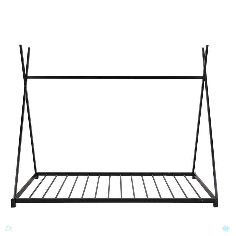Metal House Platform Bed With Triangle Structure, Black