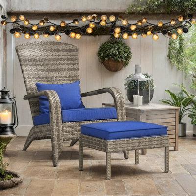 Wicker Outdoor Adirondack Chair and Ottoman Set with Padded Cushions