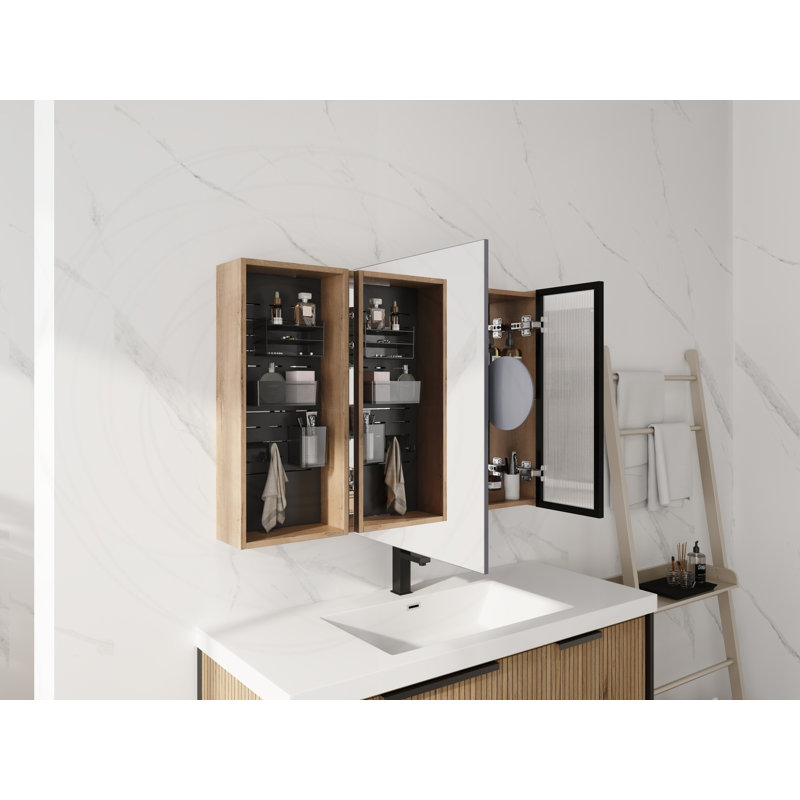 Armoire à miroir de salle de bain 41,7 pouces avec rangement, tablettes en verre réglables et organisateurs de porte