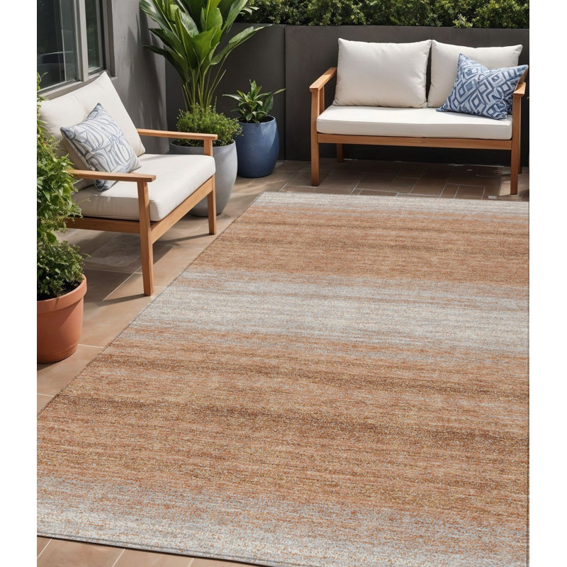 Tapis extérieur lavable rayé 5 pi x 8 pi cuivre et beige