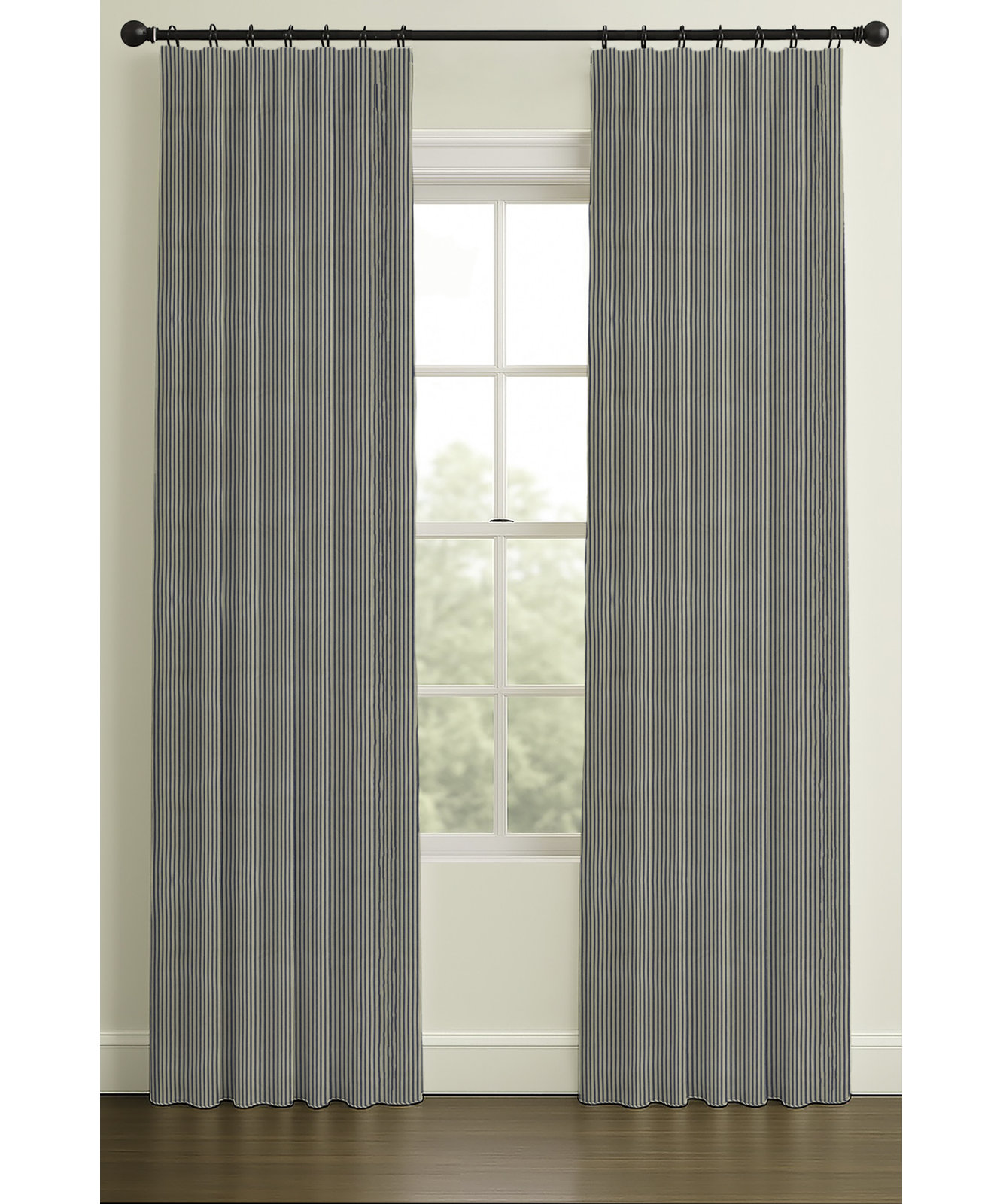 Wakefield Ticking Stripe Curtain in Dark Blue, 50" W x 108" L, Single, Rod Pocket