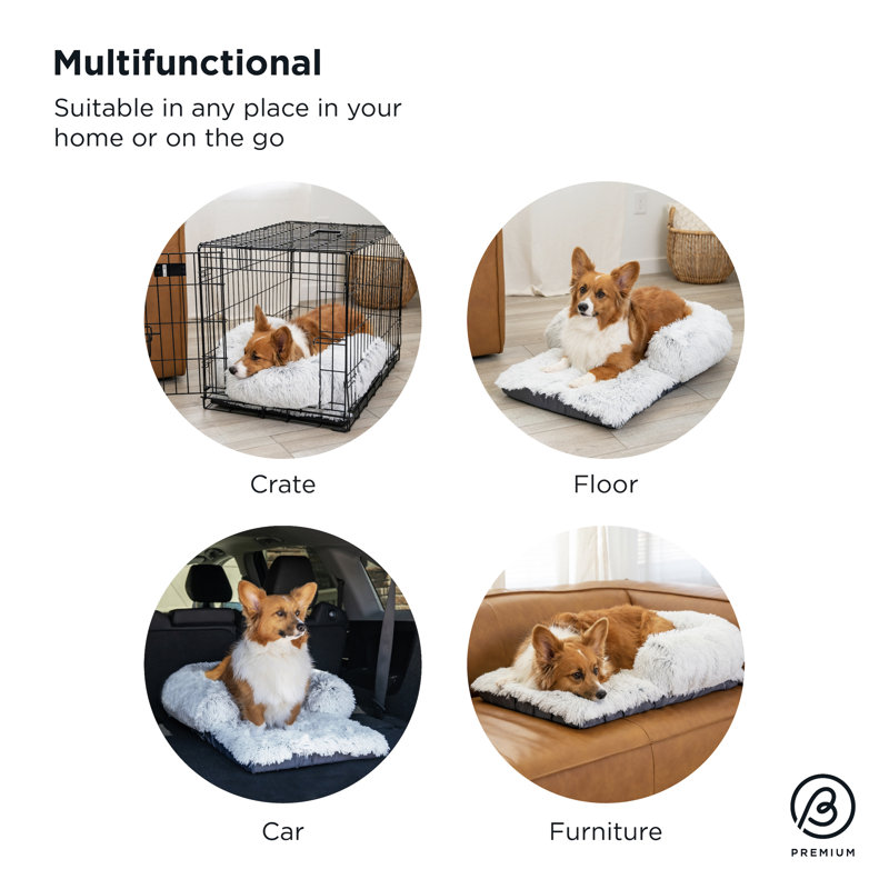 Medium Gray Faux Fur Orthopedic Dog Bed with Bolster