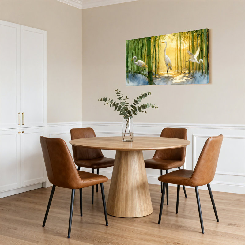 «Bamboo Forest With White Herons», reproduction d'art sur toile tendue sur toile (ensemble de 1), H 12 po x l 36 po