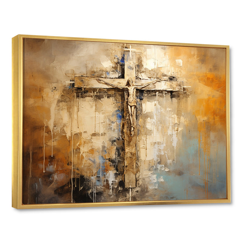 " Gold Religious Minimalism Cross I ", Gold Floater Framed, 34" H x 44" W x 1.5" D