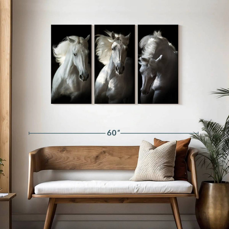 Brampt Three White Horses, 28" H x 45" W
