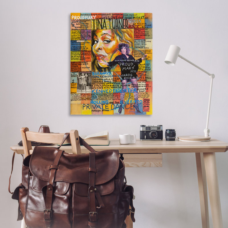 "Tina Turner", art mural sur toile par Sabin, H 48 po x l 36 po