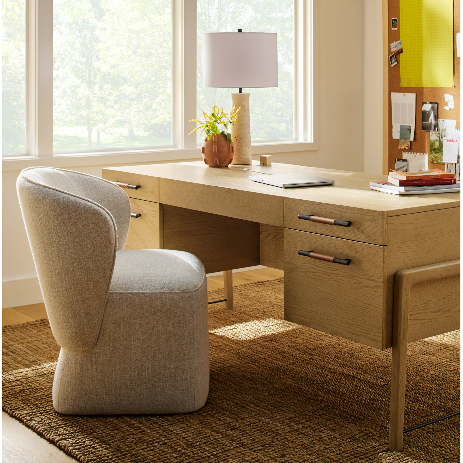 Niha Swivel Linen Dining Chair, Nathan Wheat Tweed