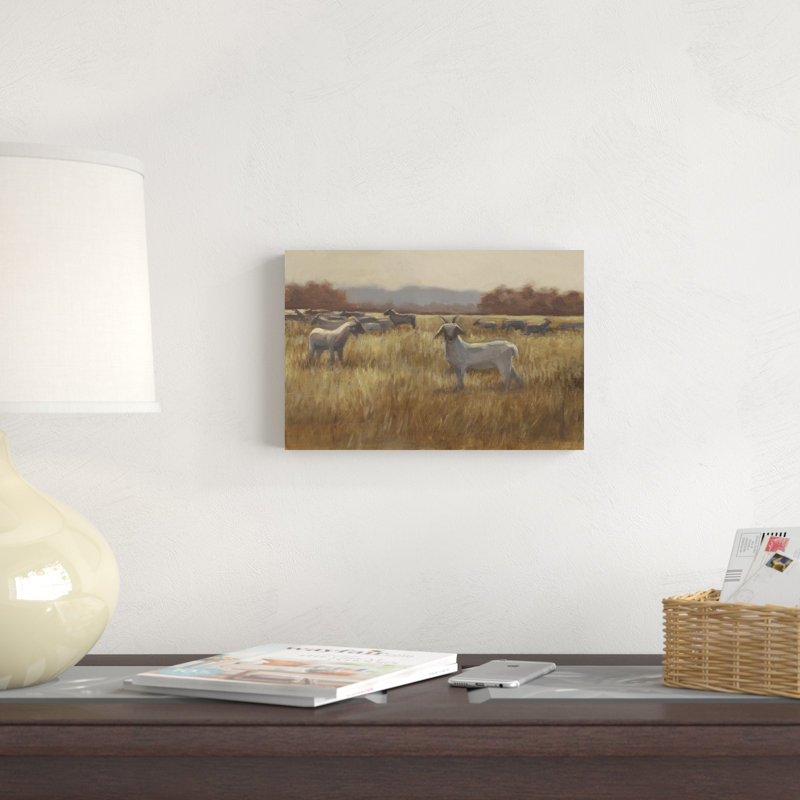 «Grazing Goats I», peinture sur toile, H 8 po x l 12 po