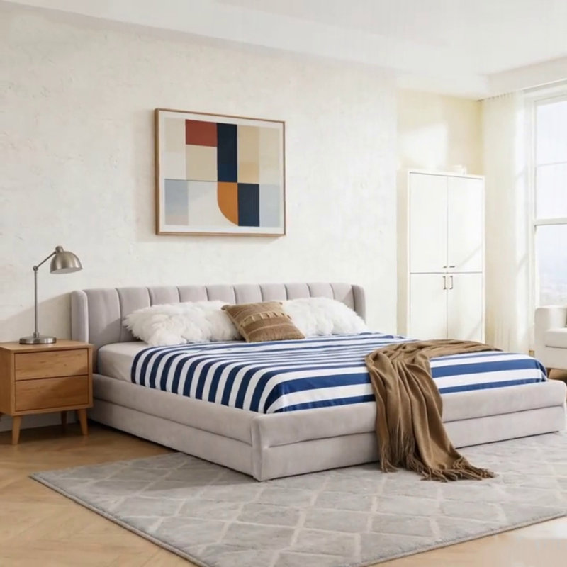 Structure de lit rembourrée en tissu chenille épais, tête de lit confortable et fabrication solide pour les chambres modernes