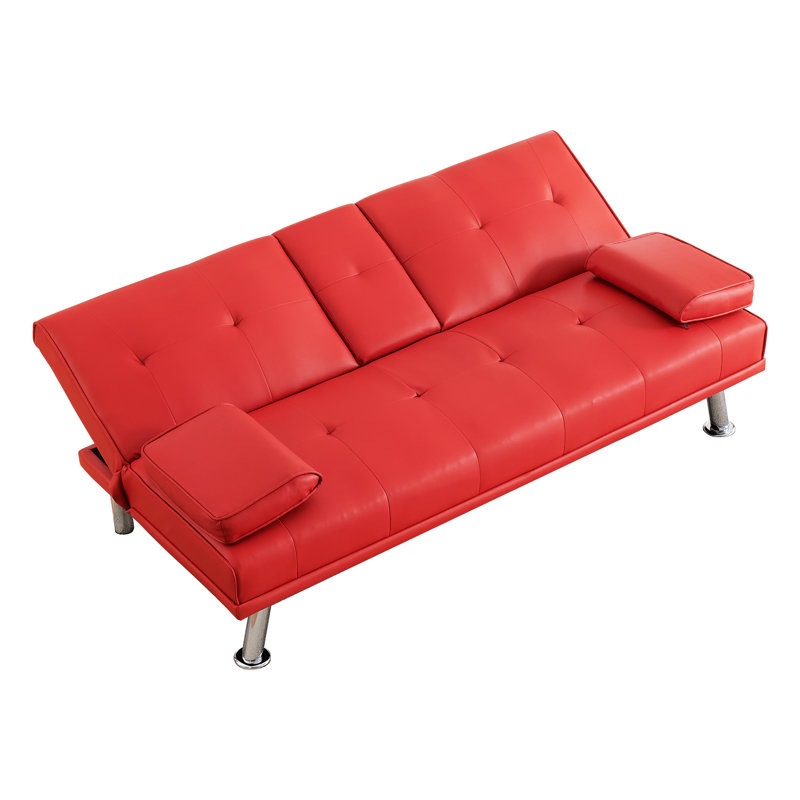 Lit rouge de 67 pouces avec un design multifonctionnel pour les espaces de vie, dossier réglable au lit, 3 réglages de confort, revêtement en cuir PU, bureau facile à installer