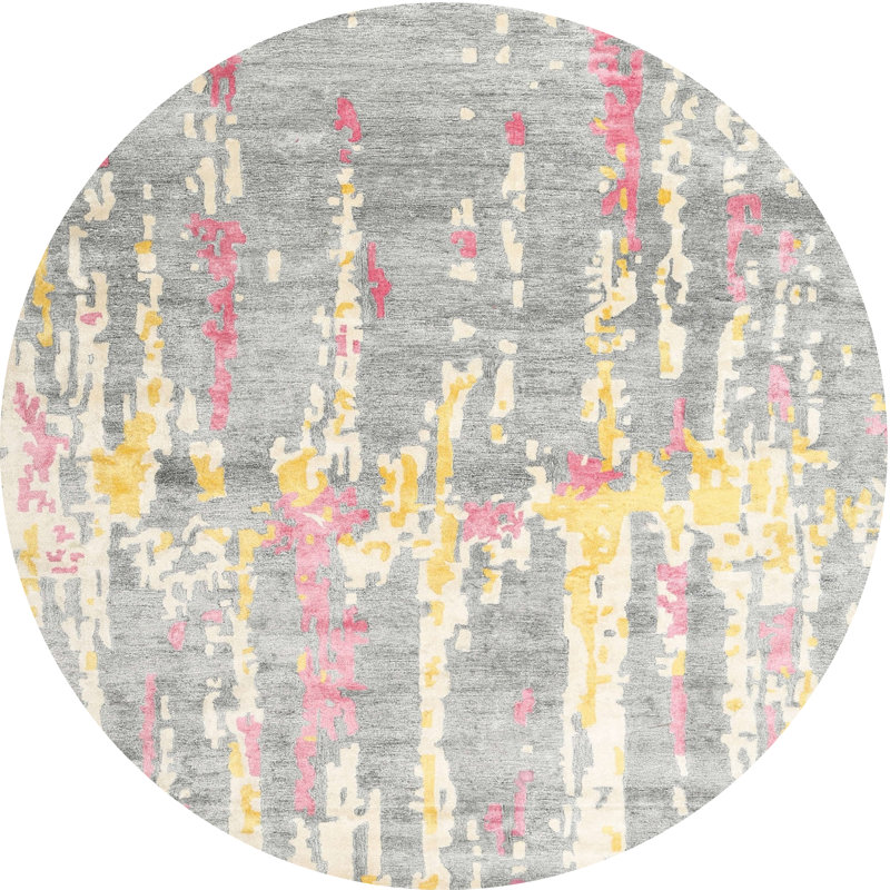 Tapis abstrait beige / gris / rose, Rond 3 pi