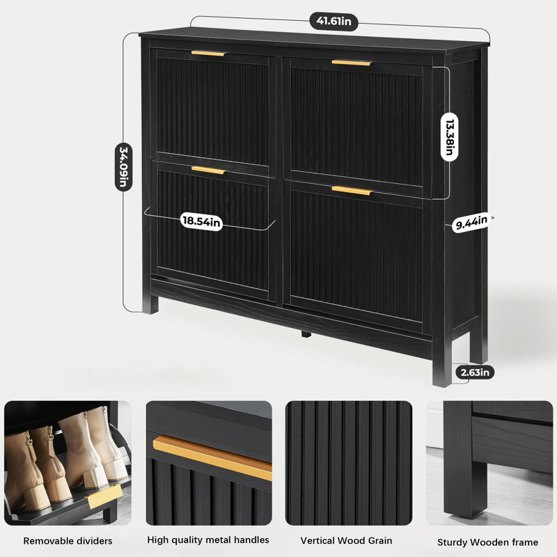 Narrow 4-Drawer Flip-Top Shoe Cabinet For Entryway, Black
