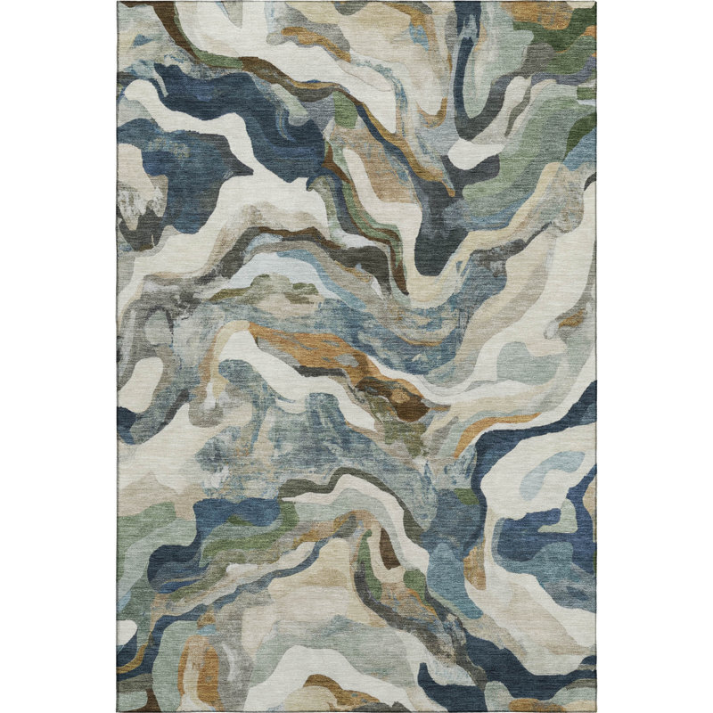 Premium Machine Washable Mayfield AMF2162 modern Rug, Denim, Rectangle 10' x 14'