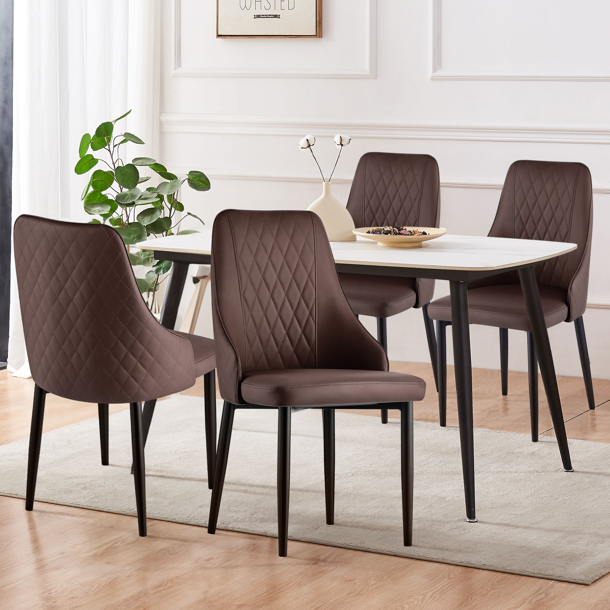 Dining Chairs Set of 4,Washable PU Leather Dining Chair Cushion