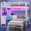 Lit superposé simple au-dessus de simple avec bureau en L et lumières à DEL, lits superposés robustes avec bibliothèque, tiroirs de rangement et station de charge, lit superposé en forme de L avec barrière de sécurité pour enfants, peu encombrant, blanc-59502262