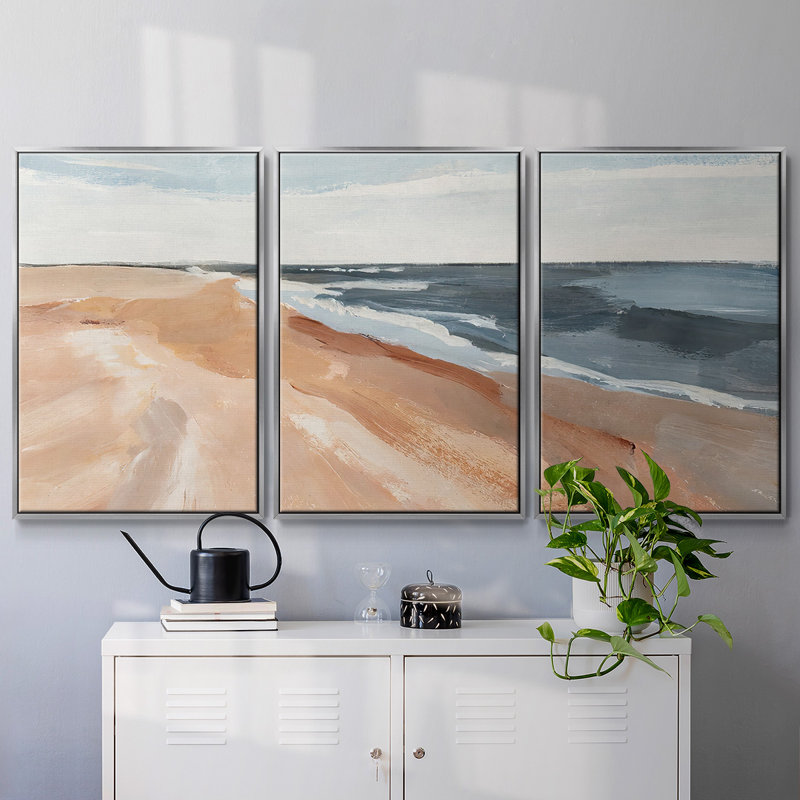 Salvo Beach II - 3 pièces, reproduction sur toile, H 40 po x l 78 po x P 2 po, Argent
