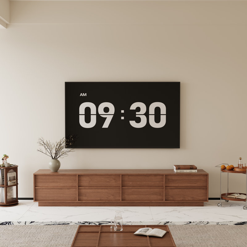 78.7" Wide Walnut TV Stand for TVs up to 85", Modern Media Console with 4 Storage Drawers and Plinth Base, Low Profile Entertainment Center