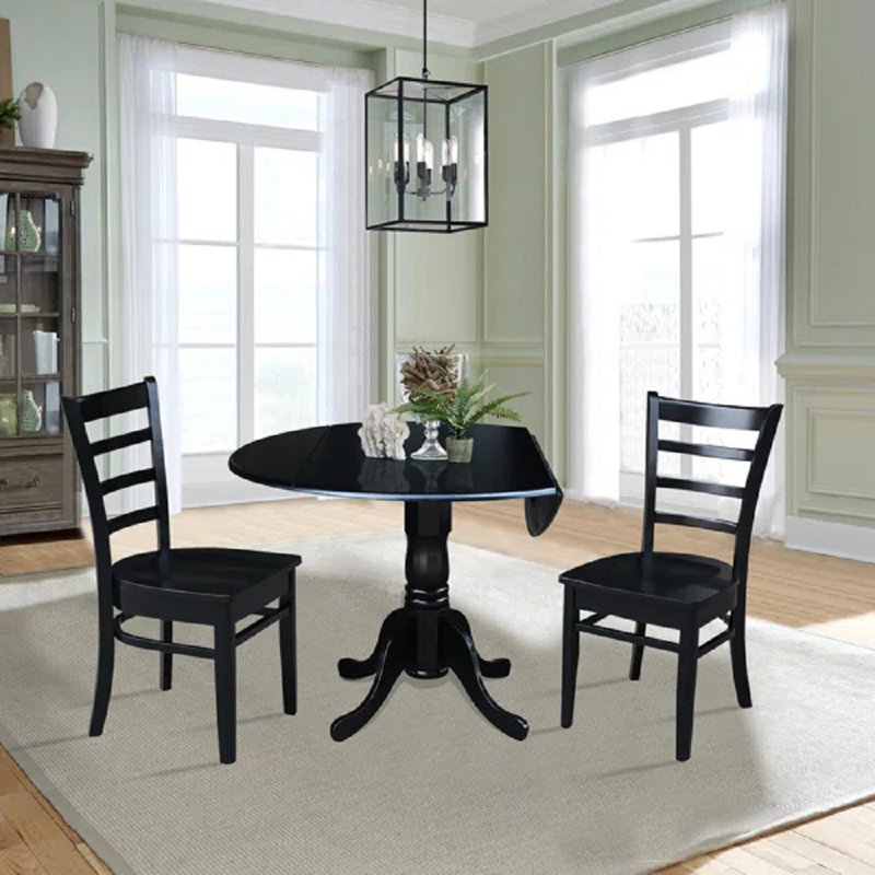 Hinerk - 2 Person Solid Wood Dual Dropleaf Dining Set, Black/Black
