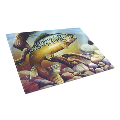 Caroline's Treasures Brook Trout Glass Cutting Board